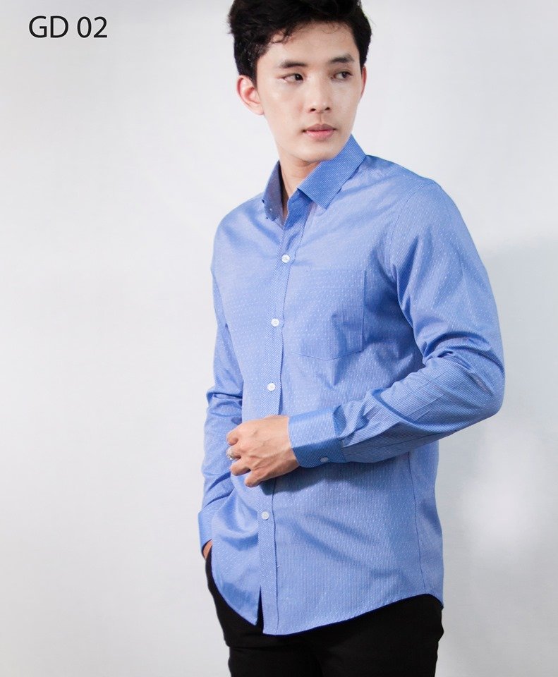Sơ mi nam GD 02: xanh dương chấm trắng, tay dài