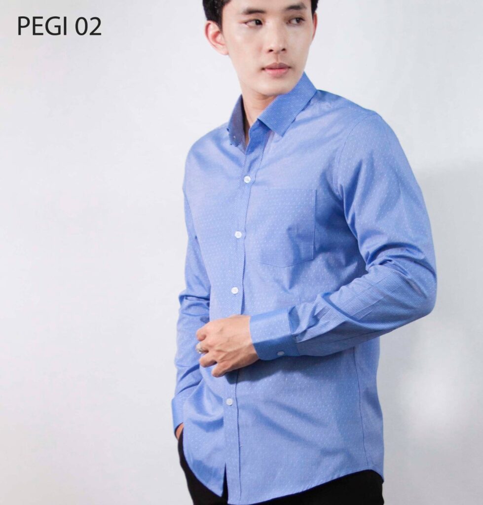 Sơ mi nam PEGI 02: xanh dương sọc nhỏ chấm trắng, tay dài