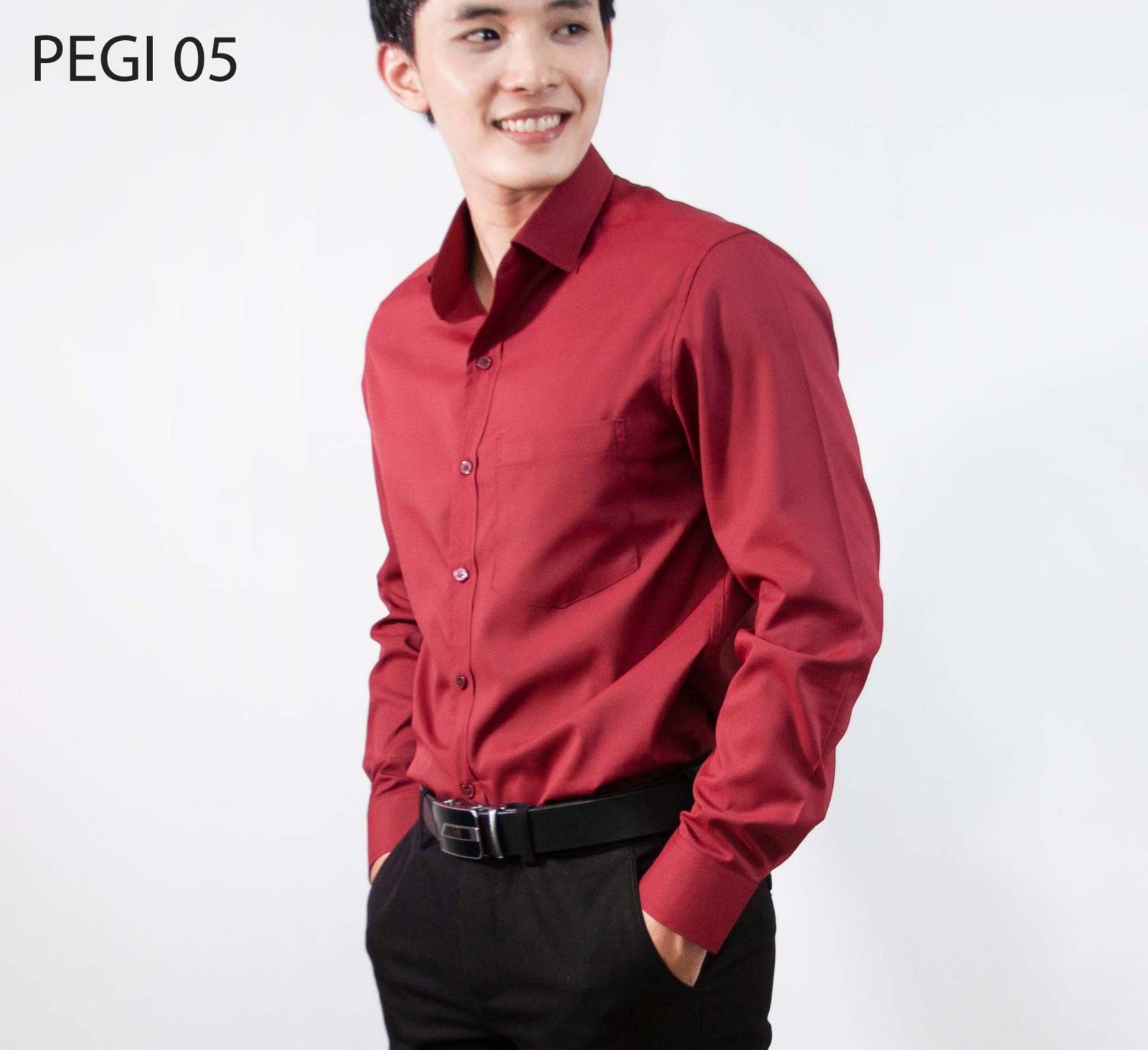 Áo sơ mi nam đồng phục PEGI 05 đỏ đô trơn, tay dài