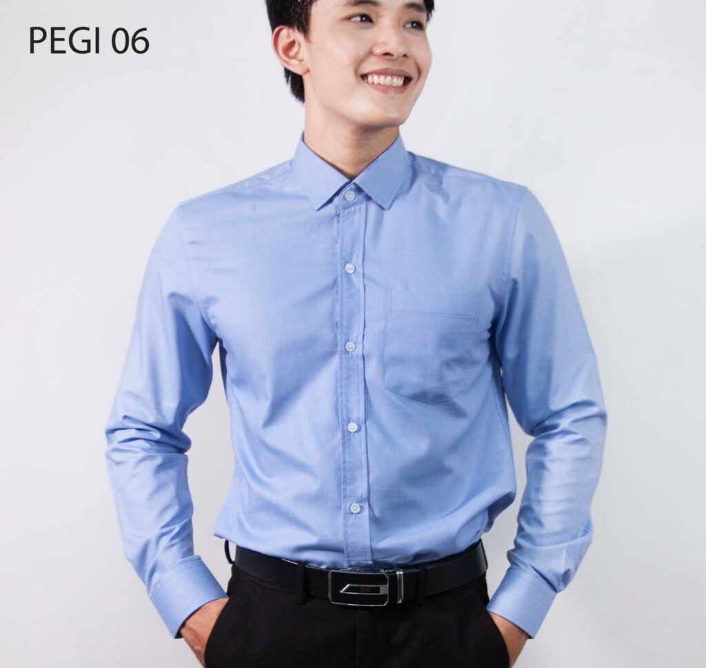 Sơ mi nam PEGI 06: xanh dương nhạt trơn, tay dài