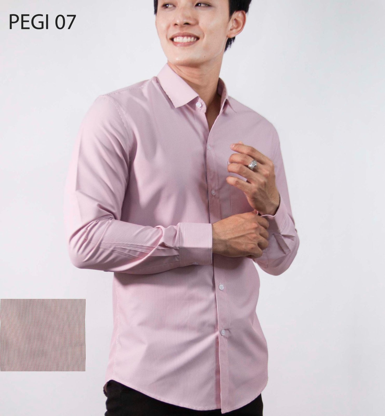 Áo sơ mi nam đồng phục PEGI 07 hồng nhạt kẻ sọc nhỏ, tay dài